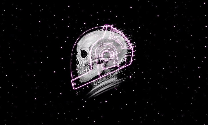 illustrazione scheletro, teschio, astronauta, spazio, stelle, Daft Punk, Sfondo HD