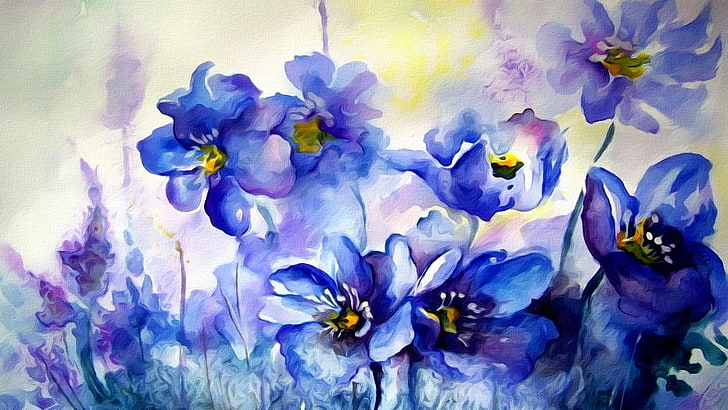 flowers, paint, figure, texture, spring, watercolor, painting, primroses, HD wallpaper
