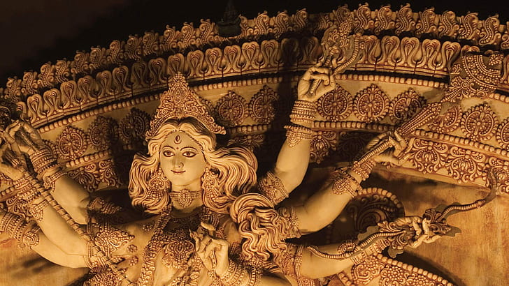 Inde, temple, Kolkata, statue de la déesse Durga, Fond d'écran HD