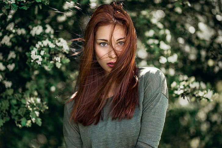nose rings, women, portrait, Victoria Ryzhevolosaya, hair in face, redhead, face, HD wallpaper
