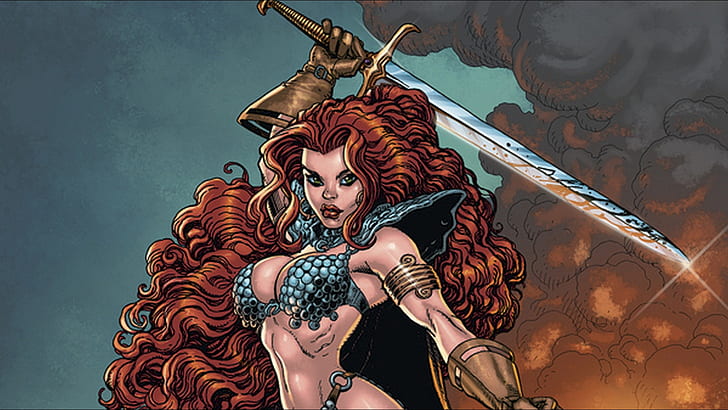 Red Sonja HD, red haired woman character, comics, red, sonja, HD wallpaper