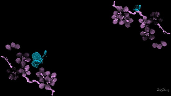 Черри Блоссом Бабочки, персона Firefox, аннотация, бабочка, широкоформатные, цветы, розовый, цветы, 3d и аннотация, HD обои HD wallpaper