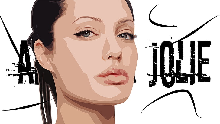 angelina jolie, celebrity, artwork, face portrait, Girls, HD wallpaper
