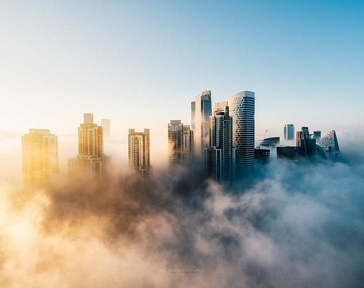 Cidades, Dubai, Edifício, Cidade, Nevoeiro, Arranha-céu, Emirados Árabes Unidos, HD papel de parede