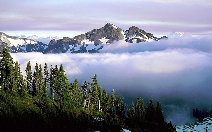ภูเขาที่ปกคลุมด้วยหิมะ, ภูมิทัศน์, โลก, ธรรมชาติ, เมฆ, ภูเขา, วอลล์เปเปอร์ HD