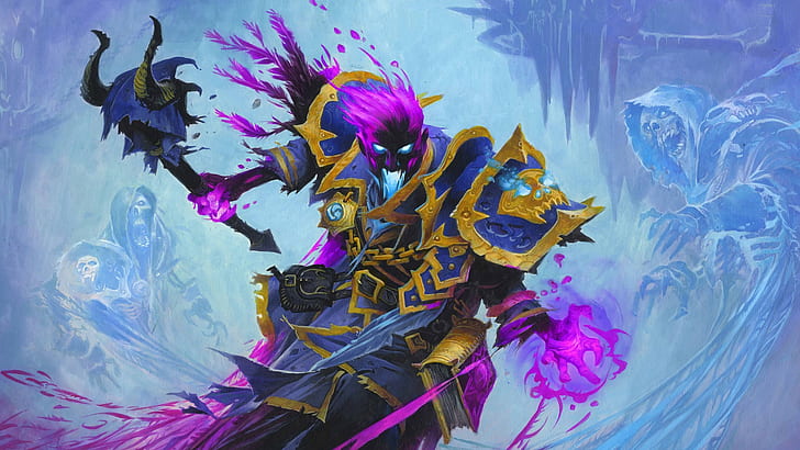 Anduin Wrynn, artwork, cards, death knight, hearthstone, Hearthstone: Heroes Of Warcraft, Knights of the frozen throne, video games, warcraft, HD wallpaper
