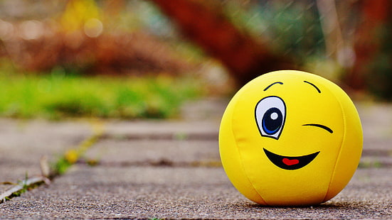 улыбка, смайлик, счастье, подмигивание, желтый, размытый, шар, HD обои HD wallpaper