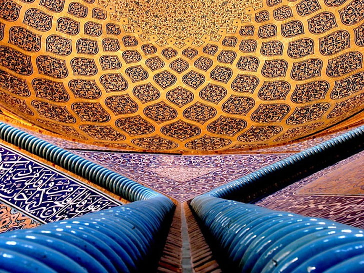 ผ้าลายดอกไม้สีน้ำตาลและสีน้ำเงินงานศิลปะสถาปัตยกรรมสถาปัตยกรรมอิสลาม, วอลล์เปเปอร์ HD