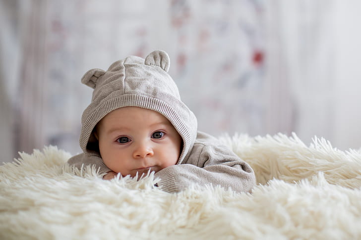 menino, bebê, cama, cobertor, HD papel de parede