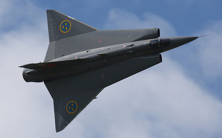 graues Kampfflugzeug, Saab 35 Draken, Düsenjäger, Militär, Militärflugzeug, Fahrzeug, Flugzeug, HD-Hintergrundbild