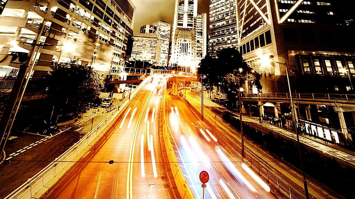 city buildings at night photo, city, lights city, night, light, HD wallpaper