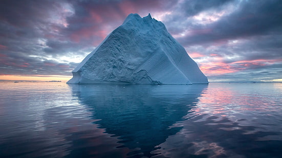 corpo de água, natureza, paisagem, inverno, iceberg, mar, nuvens, ártico, pôr do sol, reflexão, neve, HD papel de parede HD wallpaper