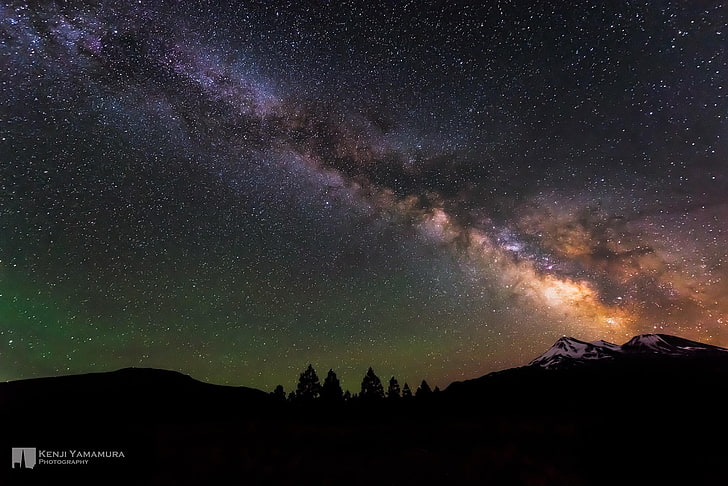 gökyüzü, yıldızlar, dağlar, gece, güzellik, Samanyolu, fotoğrafçı, Kenji Yamamura, HD masaüstü duvar kağıdı