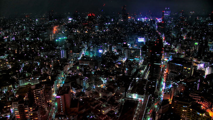 Tokyo night lights, city landscape illustration, world, 1920x1080, japan, asia, tokyo, HD wallpaper