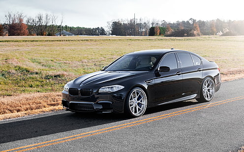 Widok z boku czarnego samochodu BMW M5 F10, BMW, czarny, samochód, widok z boku, Tapety HD HD wallpaper
