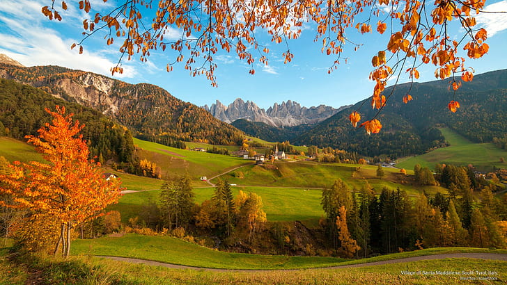 Village of Santa Maddalena, South Tyrol, Italy, Fall, HD wallpaper