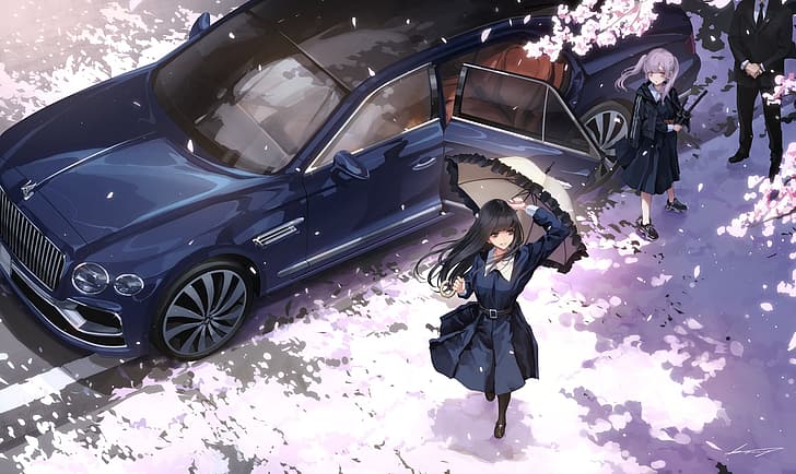 アニメの女の子、車、車のある女性、アンブラ、KOH_Minagi、 HDデスクトップの壁紙