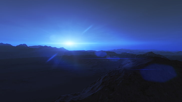 grauer Berg, Universum, Sterne, Planet, digitale Kunst, HD-Hintergrundbild