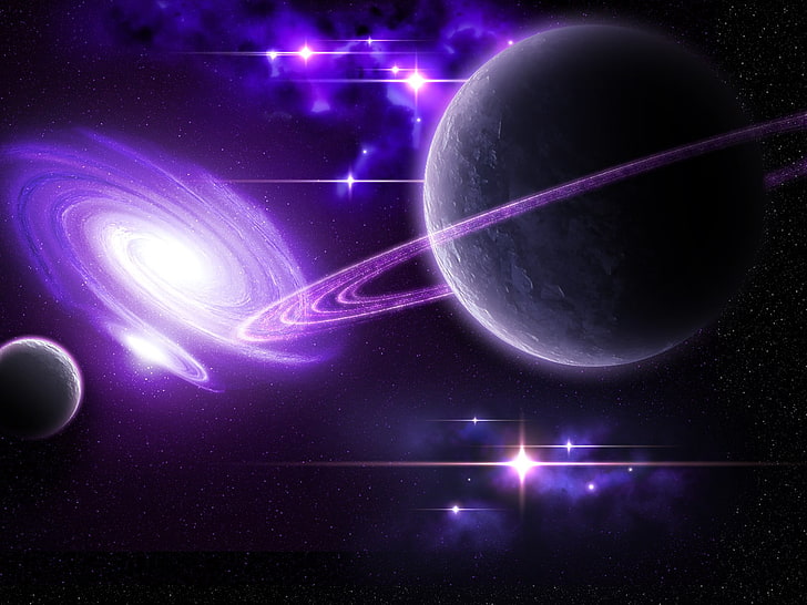 black and red LED light, space, space art, planetary rings, planet, galaxy, HD wallpaper