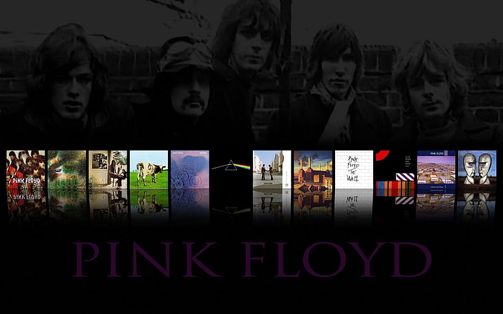 una variedad de carteles emblemáticos, pink floyd, banda, miembros, álbumes, nombre, Fondo de pantalla HD