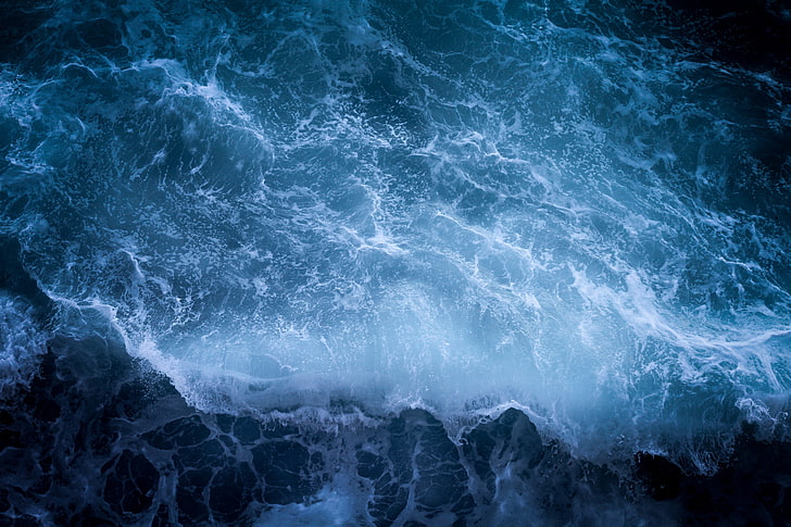 sea, foam, waves, shore, blue, water, splashes, HD wallpaper