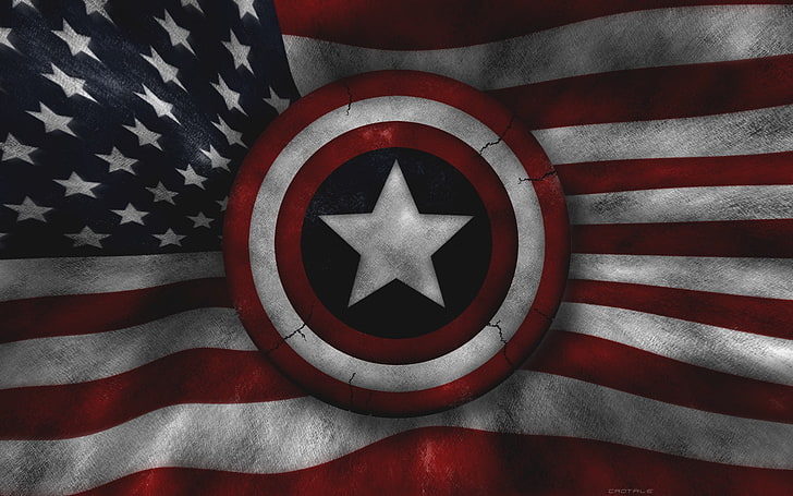 Bandeira da América com o escudo do Capitão América, papel de parede digital, Capitão América, Marvel Comics, bandeira, HD papel de parede