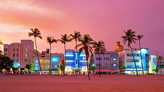 rua, casa, Miami, Flórida, EUA, Ocean Drive, HD papel de parede HD wallpaper
