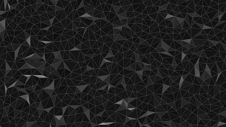 carta da parati digitale astratta nera e grigia, arte digitale, poli basso, geometria, minimalismo, triangolo, linee, sfondo nero, monocromatico, Sfondo HD