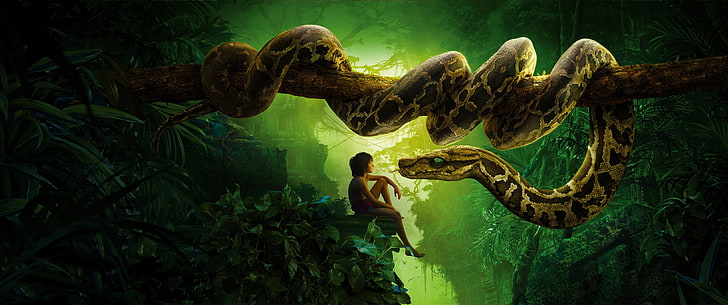 Jungle Book, Kaa, Mowgli, Snake, HD wallpaper