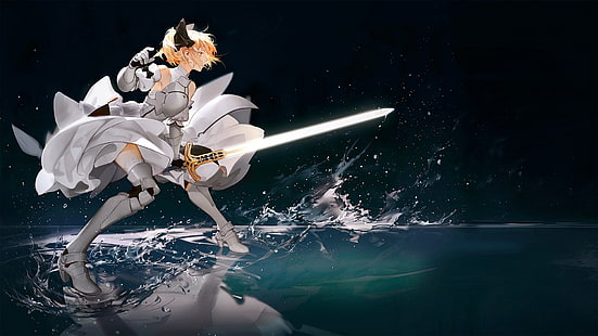 animowana dziewczyna trzymająca miecz , pończochy, Tapety HD HD wallpaper