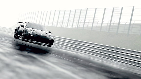 Porsche, voiture de sport, Porsche 911, Porsche 911 GT2 RS, voiture, voitures noires, véhicule, pistes de course, Fond d'écran HD HD wallpaper