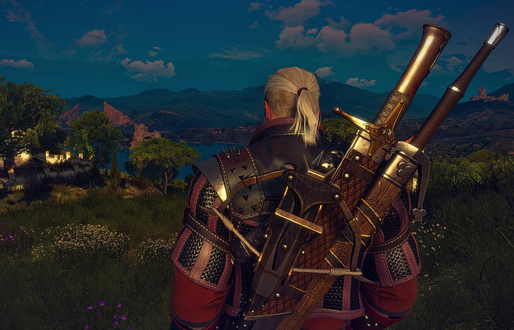 kemeja polo hitam dan merah pria, The Witcher 3: Perburuan Liar, Geralt of Rivia, Nvidia Ansel, Wallpaper HD
