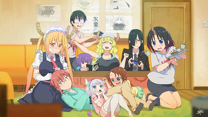 อะนิเมะเรื่อง Dragon Maid ของ Miss Kobayashi, Elma (Miss Kobayashi's Dragon Maid), Fafnir (Miss Kobayashi's Dragon Maid), Kanna Kamui, Kobayashi (Miss Kobayashi's Dragon Maid), Quetzalcoatl (Miss Kobayashi's Dragon Maid), Riko Saikawa, Shouta Magatsuchi, Tohru ( นางสาวมังกรสาวโคบายาชิ), วอลล์เปเปอร์ HD