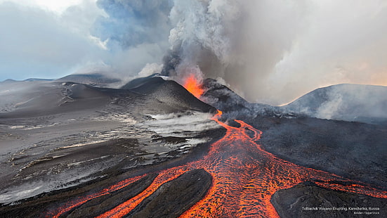 Vulcão Tolbachik em erupção, Kamchatka, Rússia, Natureza, HD papel de parede HD wallpaper