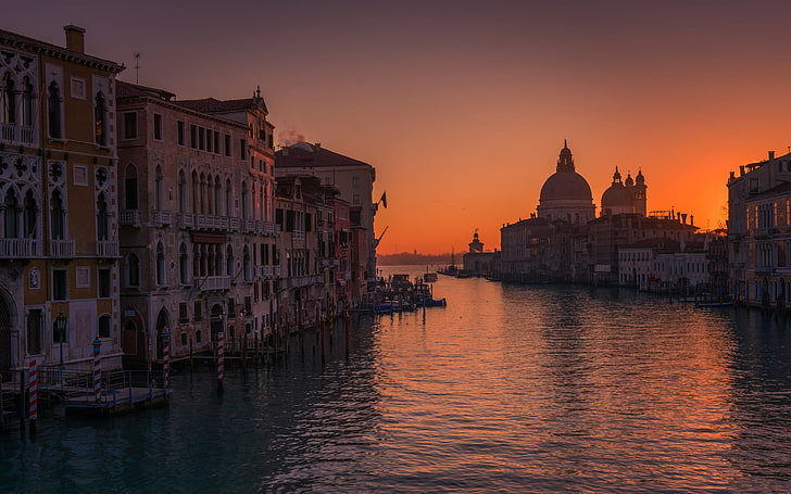 edifícios de concreto marrons, paisagem, Veneza, Itália, canal, mar, arquitetura, construção, água, HD papel de parede