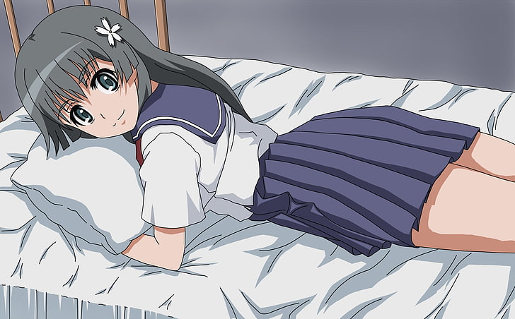 Anime schoolgirl digital wallpaper, to aru kagaku no railgun, saten ruiko, girl, cute, smile, bedding, pillow, HD wallpaper