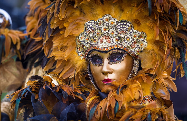 feathers, mask, Venice, masquerade, HD wallpaper