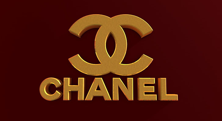 Chanel Logo Bordeaux Red, Chanel Logo digitale Tapete, Künstlerische, 3D, glänzend, Studio, farbig, Marke, golden, Chanel, Samt, Bordeaux, Name, HD-Hintergrundbild