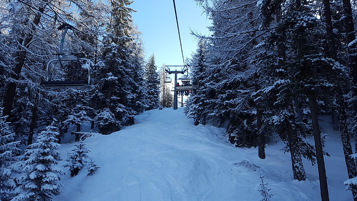 Skilift, Schnee, Wald, Bäume, Natur, HD-Hintergrundbild