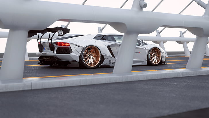 Lamborghini, White, Aventador, Rear, Liberty, Walk, HD тапет