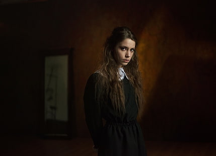 Ksenia Kokoreva, Frauen, schwarzes Kleid, Porträt, HD-Hintergrundbild HD wallpaper