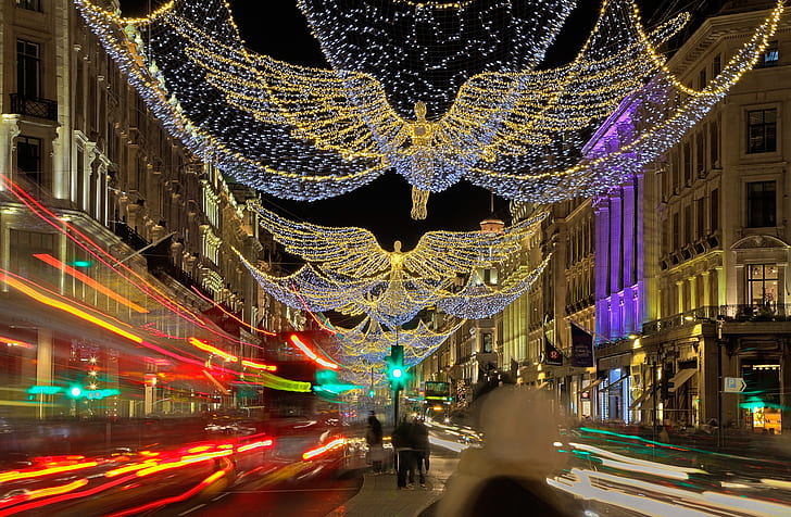 lumières, vacances, Angleterre, Londres, Noël, Regent street, Fond d'écran HD