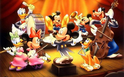 Disney Orchestra Mickey Mouse Pluto And Donald Duck Characters Desktop Hd Wallpaper 1920 × 1200, HD tapet HD wallpaper