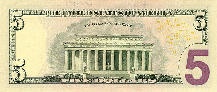 Dollar, five, states, God, united, America, memorial, HD wallpaper HD wallpaper