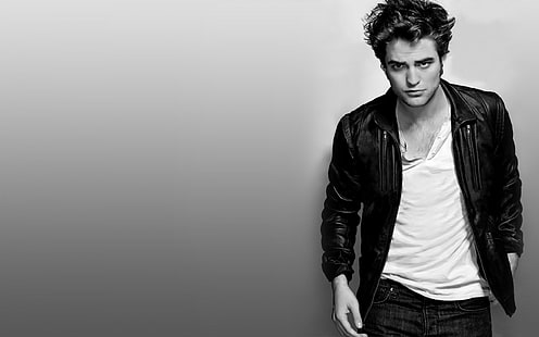 Robert Pattinson in bianco e nero, foto in scala di grigi di Robert Pattinson, celebrità maschili, Robert Pattinson, hollywood, attore, Sfondo HD HD wallpaper