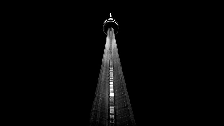 Изработено от човека, CN Tower, черно-бяло, сграда, небостъргач, HD тапет