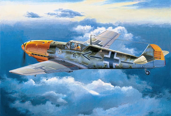 war, art, painting, aviation, ww2, Messerschmitt Bf-109, HD wallpaper