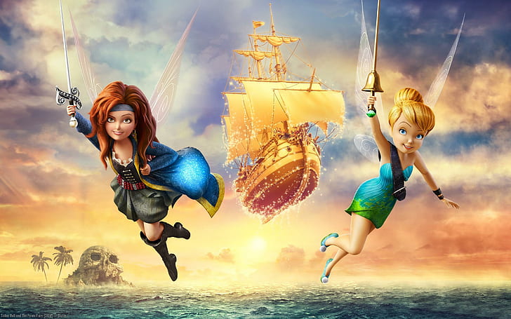Тинкър Бел и пиратската фея, илюстрация на тинкърбел, фея, камбана, пират, майстор, HD тапет