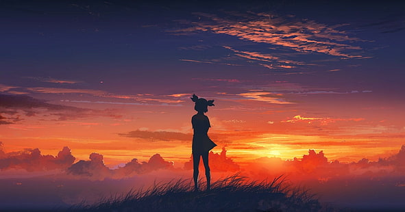 Evig sommar, Lena (karaktär), animeflickor, solnedgång, anime, HD tapet HD wallpaper