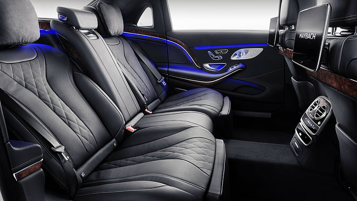kursi mobil hitam, Mercedes-Maybach S-Class, 2018 Mobil, interior, 8k, Wallpaper HD